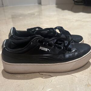 Puma Black Leather Sneakers with Cream Soles